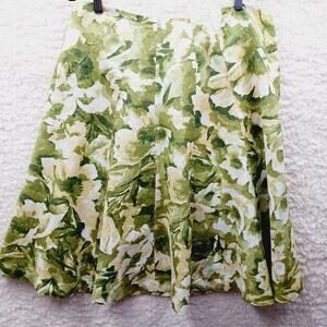 Skirt Flare NWT Premise Floral Lime Yellow Linen Blend Bloomcore Resort Size 14P